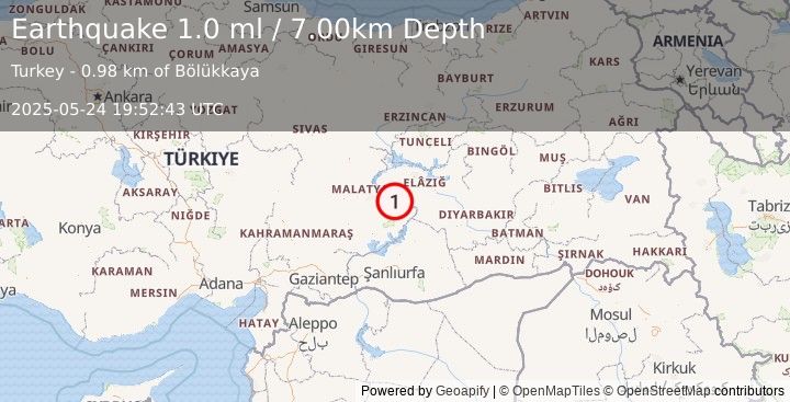 Earthquake EASTERN TURKEY (1.0 ml) (2025-05-24 19:52:43 UTC)