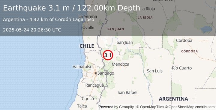 Earthquake MENDOZA, ARGENTINA (3.1 m) (2025-05-24 20:26:30 UTC)