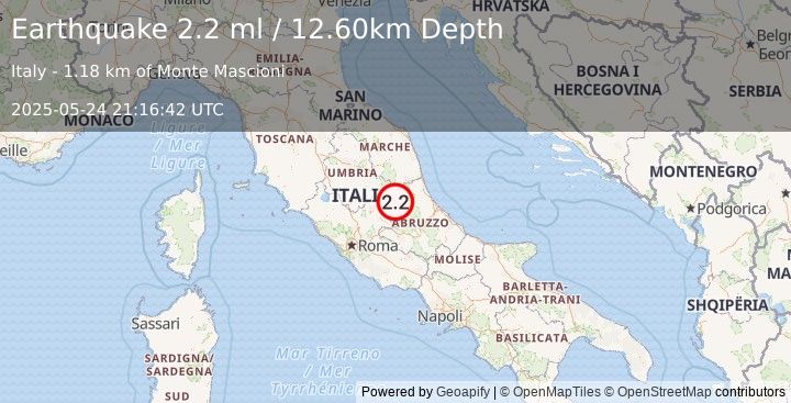 Earthquake CENTRAL ITALY (2.2 ml) (2025-05-24 21:16:42 UTC)