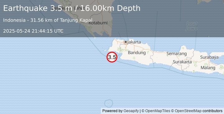 Earthquake JAVA, INDONESIA (3.5 m) (2025-05-24 21:44:15 UTC)
