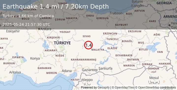 Earthquake CENTRAL TURKEY (1.4 ml) (2025-05-24 21:57:30 UTC)