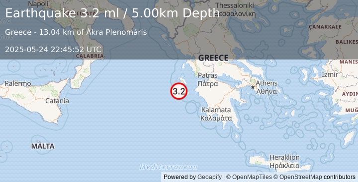 Earthquake IONIAN SEA (3.0 ml) (2025-05-24 22:45:50 UTC)