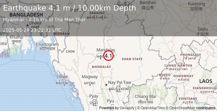 Earthquake MYANMAR (4.1 m) (2025-05-24 23:22:31 UTC)