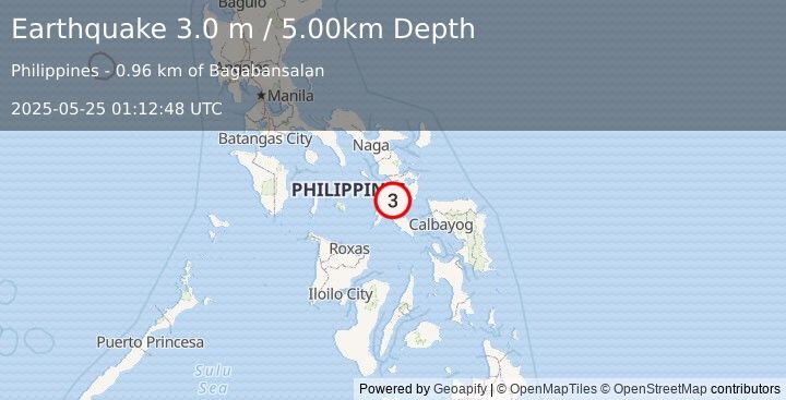 Earthquake MASBATE REGION, PHILIPPINES (3.0 m) (2025-05-25 01:12:48 UTC)