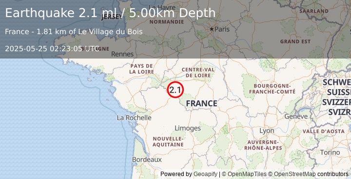 Earthquake FRANCE (2.1 ml) (2025-05-25 02:23:05 UTC)