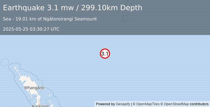 Earthquake SOUTH OF KERMADEC ISLANDS (3.1 mw) (2025-05-25 03:30:27 UTC)