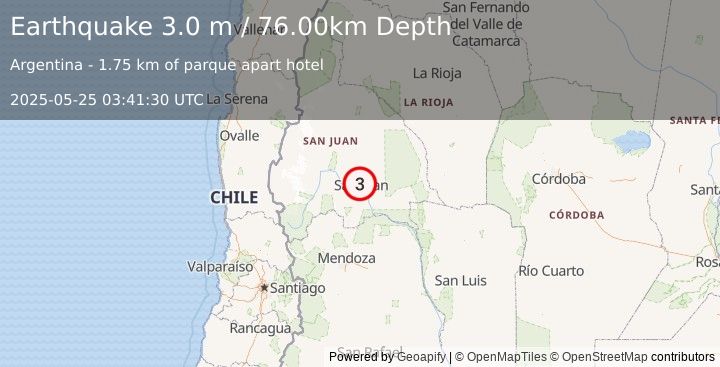 Earthquake SAN JUAN, ARGENTINA (3.0 m) (2025-05-25 03:41:30 UTC)