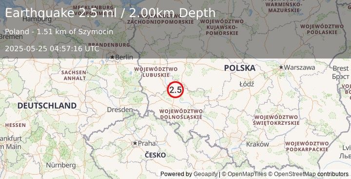 Earthquake POLAND (2.5 ml) (2025-05-25 04:57:16 UTC)