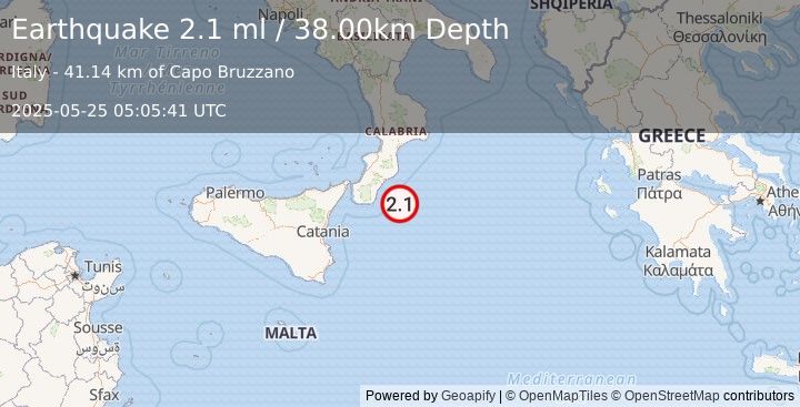 Earthquake IONIAN SEA (2.1 ml) (2025-05-25 05:05:41 UTC)