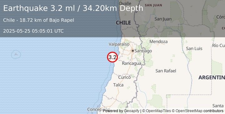 Earthquake OFFSHORE VALPARAISO, CHILE (3.2 ml) (2025-05-25 05:05:01 UTC)