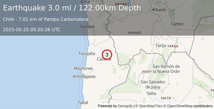 Earthquake ANTOFAGASTA, CHILE (3.0 ml) (2025-05-25 05:20:26 UTC)