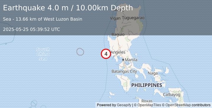 Earthquake LUZON, PHILIPPINES (4.0 m) (2025-05-25 05:39:52 UTC)