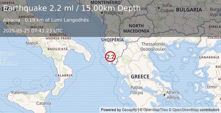 Earthquake ALBANIA (2.2 ml) (2025-05-25 07:41:23 UTC)