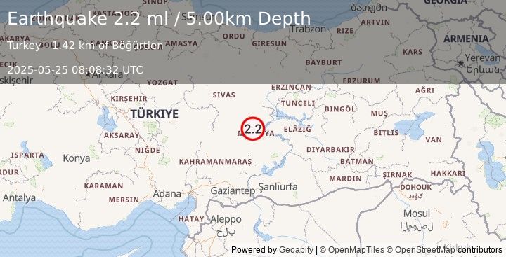 Earthquake EASTERN TURKEY (2.2 ml) (2025-05-25 08:08:32 UTC)