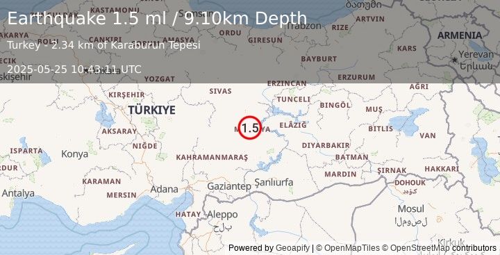 Earthquake EASTERN TURKEY (1.5 ml) (2025-05-25 10:43:11 UTC)