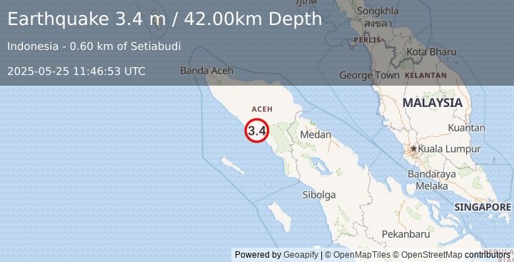Earthquake NORTHERN SUMATRA, INDONESIA (3.4 m) (2025-05-25 11:46:53 UTC)
