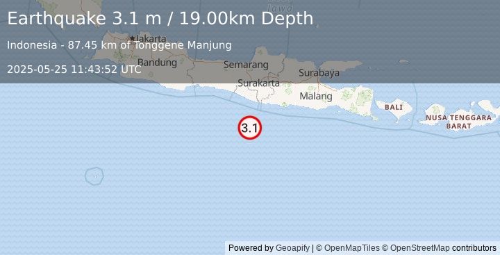 Earthquake JAVA, INDONESIA (3.1 m) (2025-05-25 11:43:52 UTC)