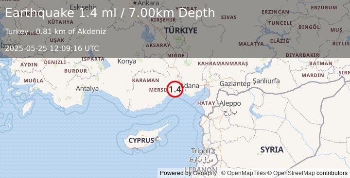Earthquake CENTRAL TURKEY (1.4 ml) (2025-05-25 12:09:16 UTC)