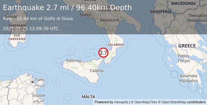 Earthquake SICILY, ITALY (2.7 ml) (2025-05-25 12:09:39 UTC)