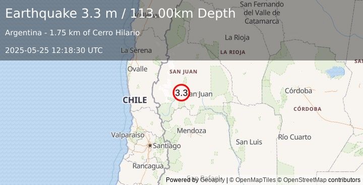 Earthquake SAN JUAN, ARGENTINA (3.3 m) (2025-05-25 12:18:30 UTC)