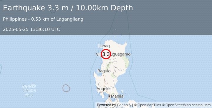 Earthquake LUZON, PHILIPPINES (3.3 m) (2025-05-25 13:36:10 UTC)