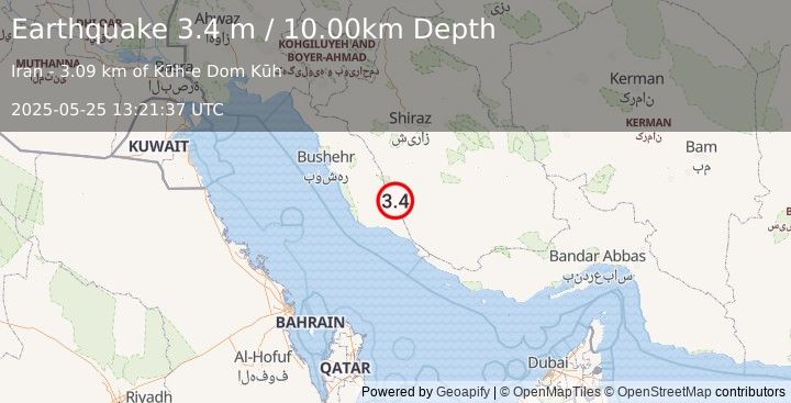 Earthquake SOUTHERN IRAN (3.4 m) (2025-05-25 13:21:37 UTC)