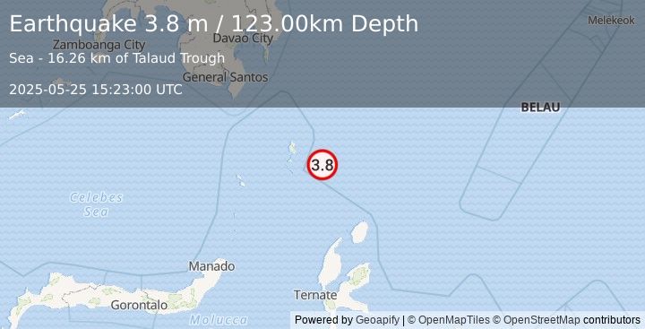 Earthquake KEPULAUAN TALAUD, INDONESIA (3.8 m) (2025-05-25 15:23:00 UTC)