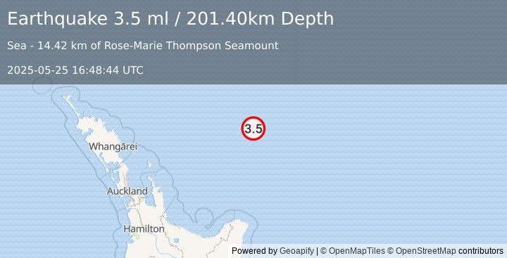 Earthquake OFF E. COAST OF N. ISLAND, N.Z. (3.5 ml) (2025-05-25 16:48:44 UTC)
