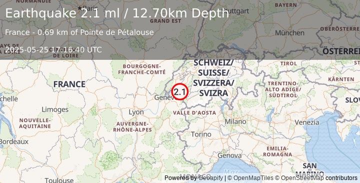 Earthquake SWITZERLAND (1.8 ml) (2025-05-25 17:17:01 UTC)