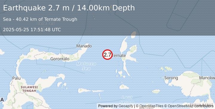 Earthquake MOLUCCA SEA (2.7 m) (2025-05-25 17:51:48 UTC)