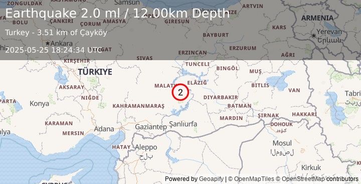 Earthquake EASTERN TURKEY (2.0 ml) (2025-05-25 18:24:34 UTC)