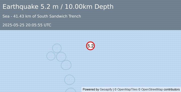 Earthquake SOUTH SANDWICH ISLANDS REGION (4.9 mb) (2025-05-25 20:06:00 UTC)