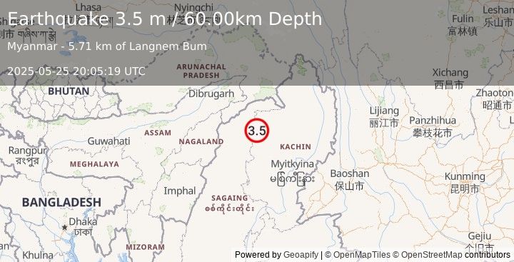 Earthquake MYANMAR (3.5 m) (2025-05-25 20:05:19 UTC)