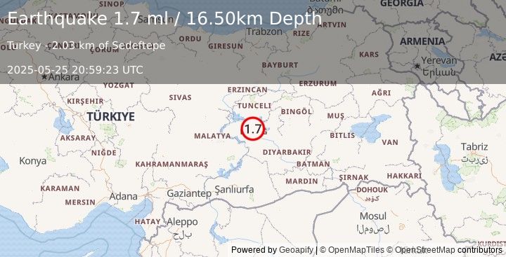 Earthquake EASTERN TURKEY (1.7 ml) (2025-05-25 20:59:23 UTC)
