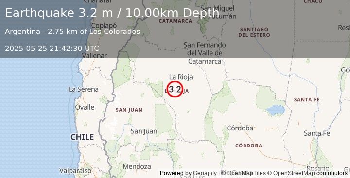 Earthquake LA RIOJA, ARGENTINA (3.2 m) (2025-05-25 21:42:30 UTC)