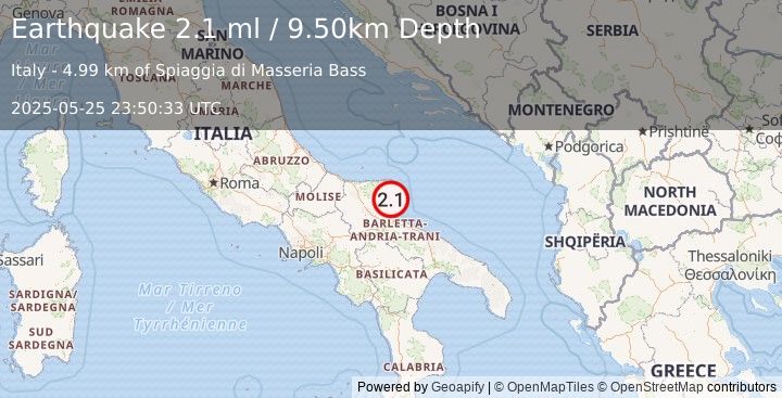 Earthquake SOUTHERN ITALY (2.1 ml) (2025-05-25 23:50:33 UTC)