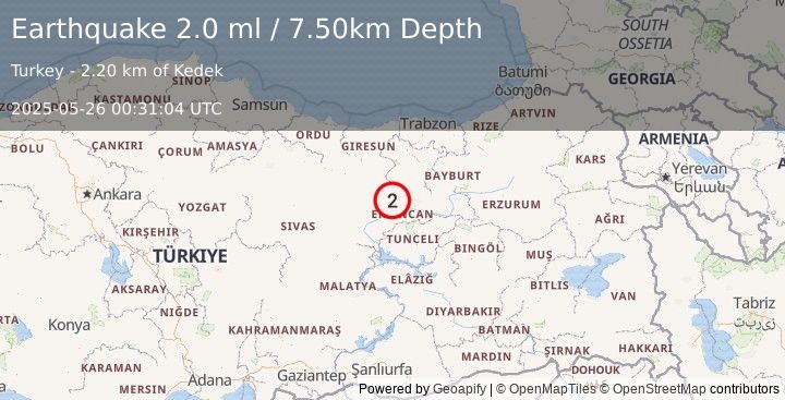 Earthquake EASTERN TURKEY (2.0 ml) (2025-05-26 00:31:05 UTC)