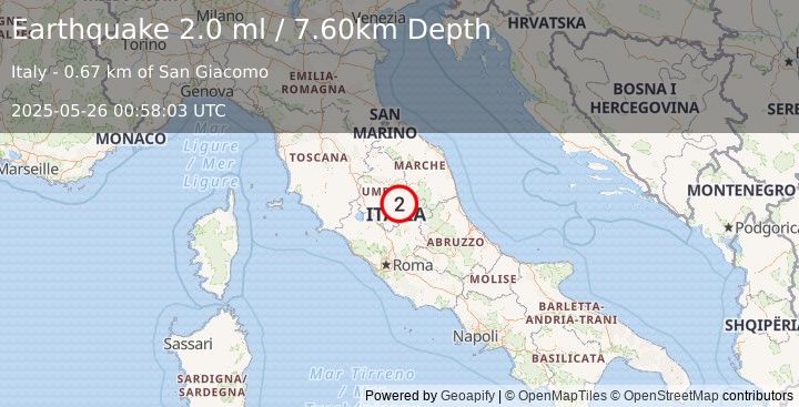 Earthquake CENTRAL ITALY (2.0 ml) (2025-05-26 00:58:03 UTC)