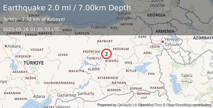 Earthquake EASTERN TURKEY (2.0 ml) (2025-05-26 01:20:49 UTC)