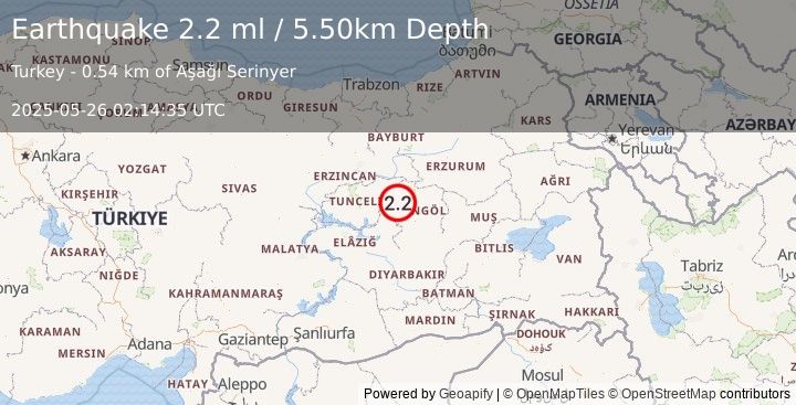 Earthquake EASTERN TURKEY (2.2 ml) (2025-05-26 02:14:35 UTC)