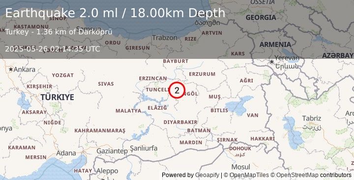 Earthquake EASTERN TURKEY (2.0 ml) (2025-05-26 02:14:35 UTC)