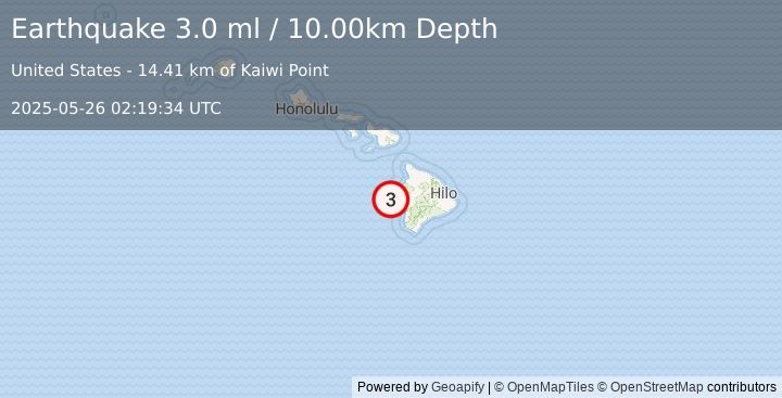 Earthquake HAWAII REGION, HAWAII (3.0 ml) (2025-05-26 02:19:34 UTC)