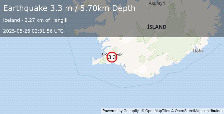 Earthquake ICELAND (3.3 m) (2025-05-26 02:31:56 UTC)