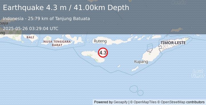 Earthquake SUMBA REGION, INDONESIA (4.3 m) (2025-05-26 03:29:04 UTC)