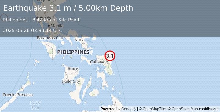 Earthquake SAMAR, PHILIPPINES (3.1 m) (2025-05-26 03:39:14 UTC)