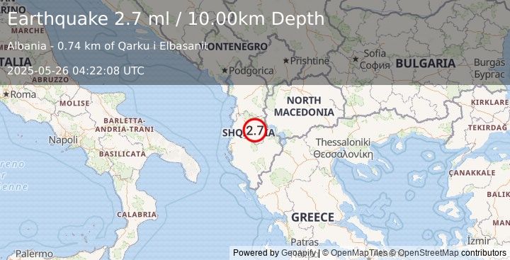 Earthquake ALBANIA (2.4 ml) (2025-05-26 04:22:11 UTC)