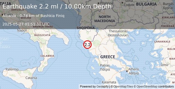 Earthquake ALBANIA (2.0 ml) (2025-05-27 01:50:59 UTC)