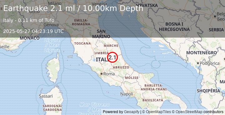 Earthquake CENTRAL ITALY (2.1 ml) (2025-05-27 04:23:19 UTC)