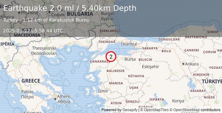Earthquake WESTERN TURKEY (2.0 ml) (2025-05-27 05:58:44 UTC)