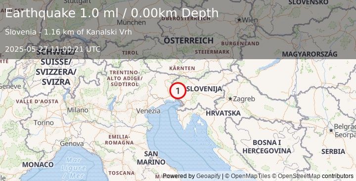 Earthquake SLOVENIA (1.0 ml) (2025-05-27 11:00:21 UTC)